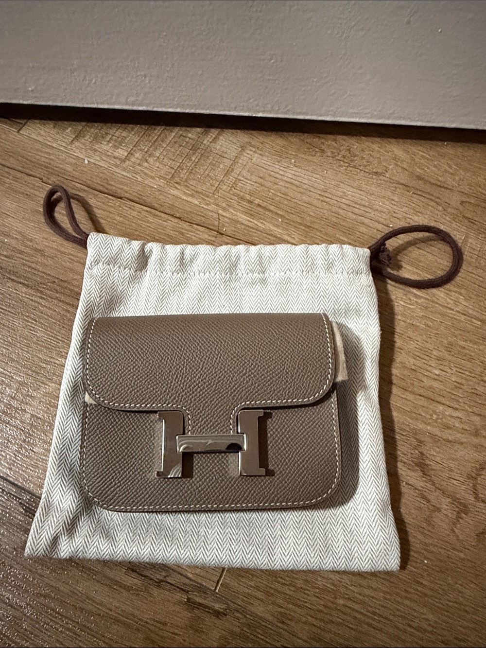 Hermes Mini Wallet in Etoupe Brown with Silver H Hardware